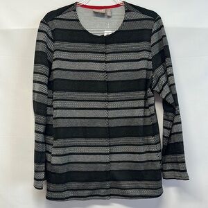 NWT Chico's Diagonal Stripe Knit Jacquard Cardigan Sweater Black Gray 2/L